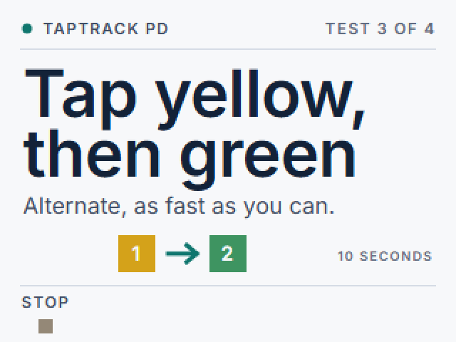 Wrist test screen: Tap yellow, then green